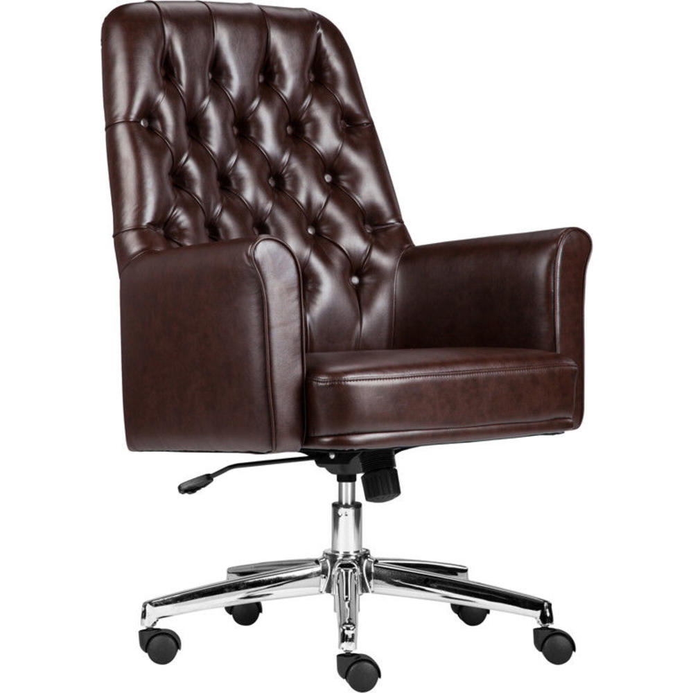Flash Furniture Mid-Back Traditional Tufted Brown Leather Executive Swivel Chair with Arms