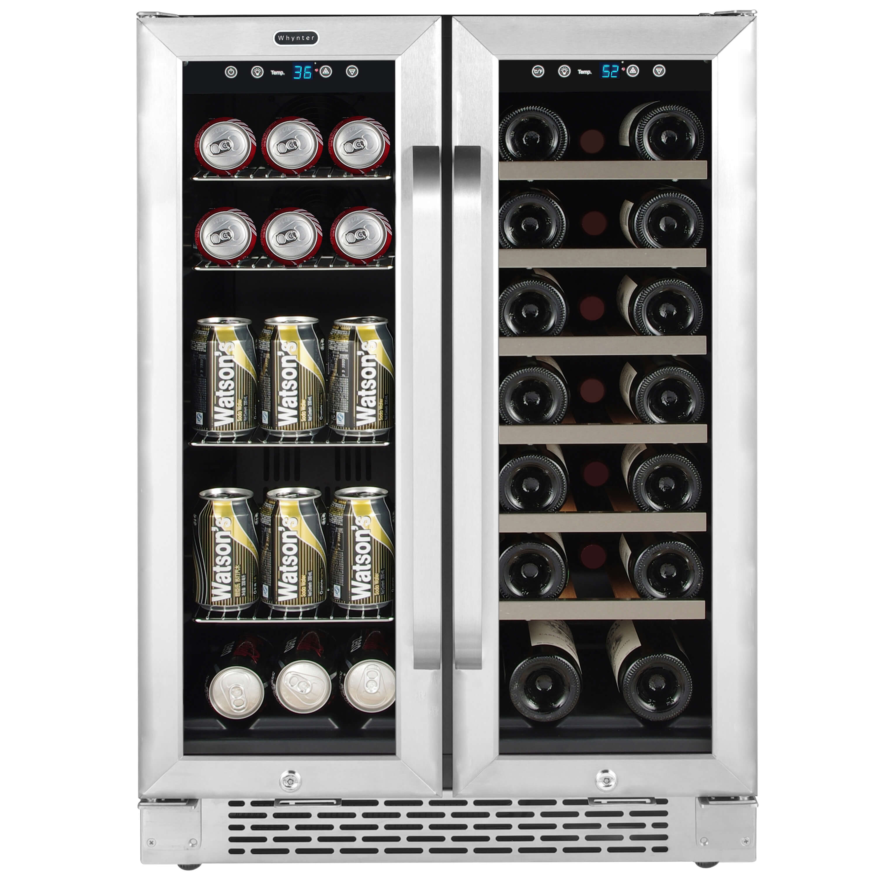 Whynter 24" Built-In French Door Dual Zone 20 Bottle Wine 60 Can Beverage Cooler