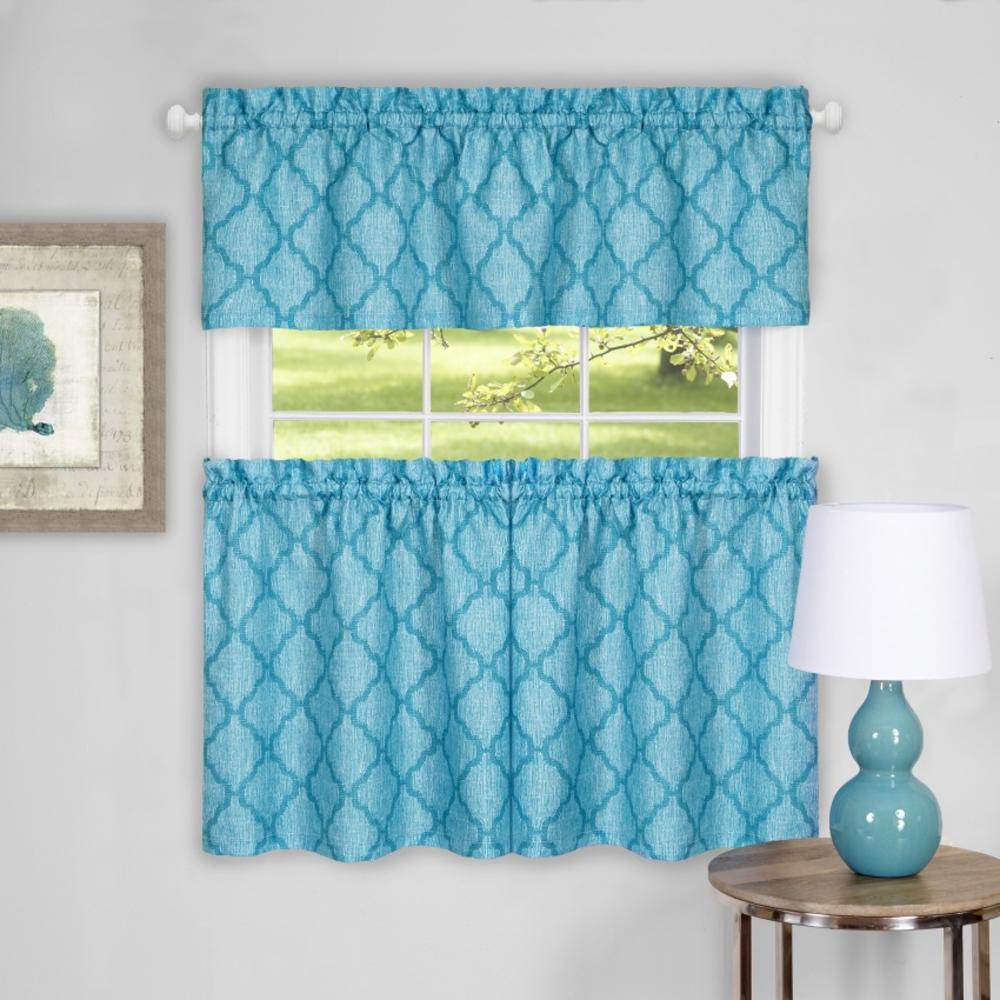 Achim Colby Window Curtain Tier Pair and Valance Set - 58x24 - Turquoise
