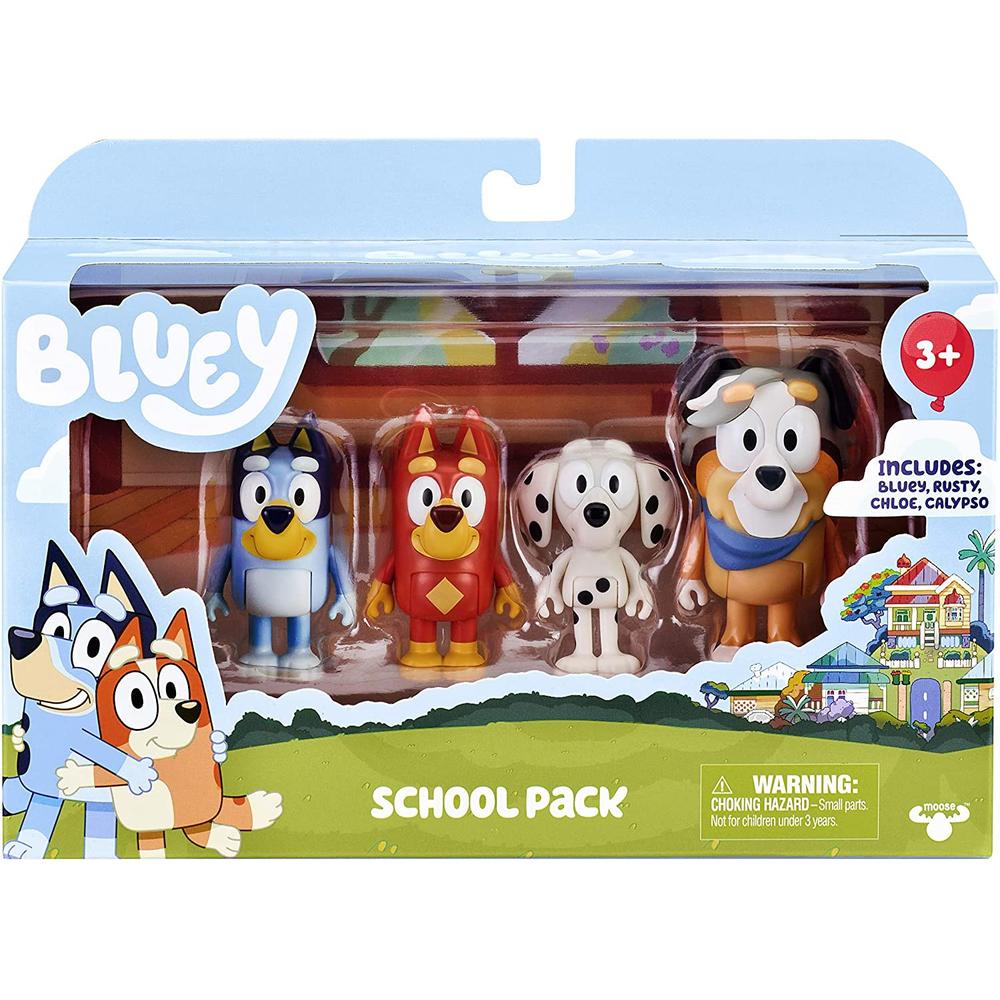 Bluey Store Bluey School Pack Mini Figure 4-Pack [Bluey, Rusty, Chloe & Calypso]