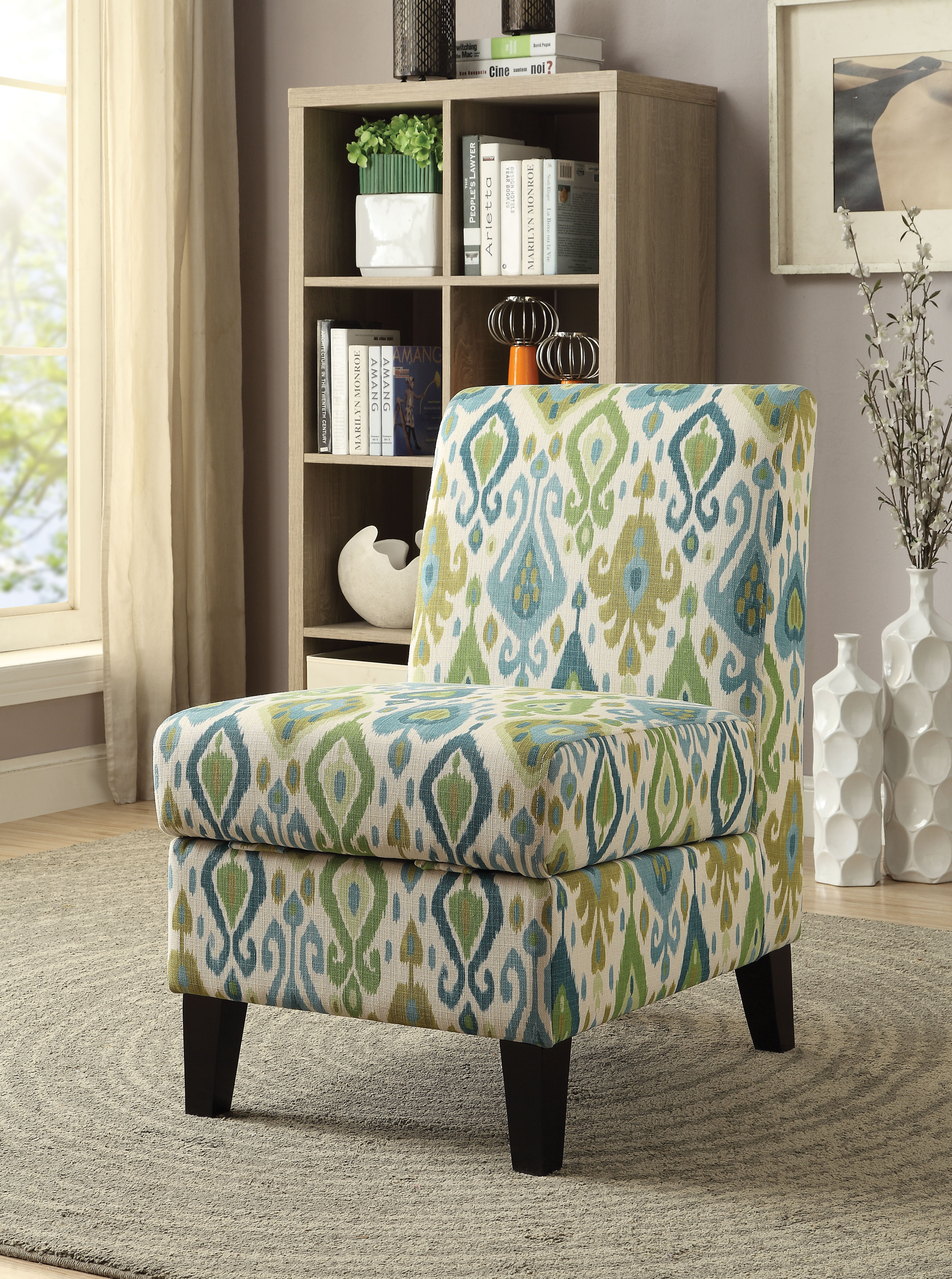 Acme Furniture Acme United Ollano II Accent Chair With Storage, Pattern Fabric, Multicolor
