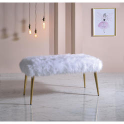 Acme Furniture Bagley II Bench, White Faux Fur & Gold