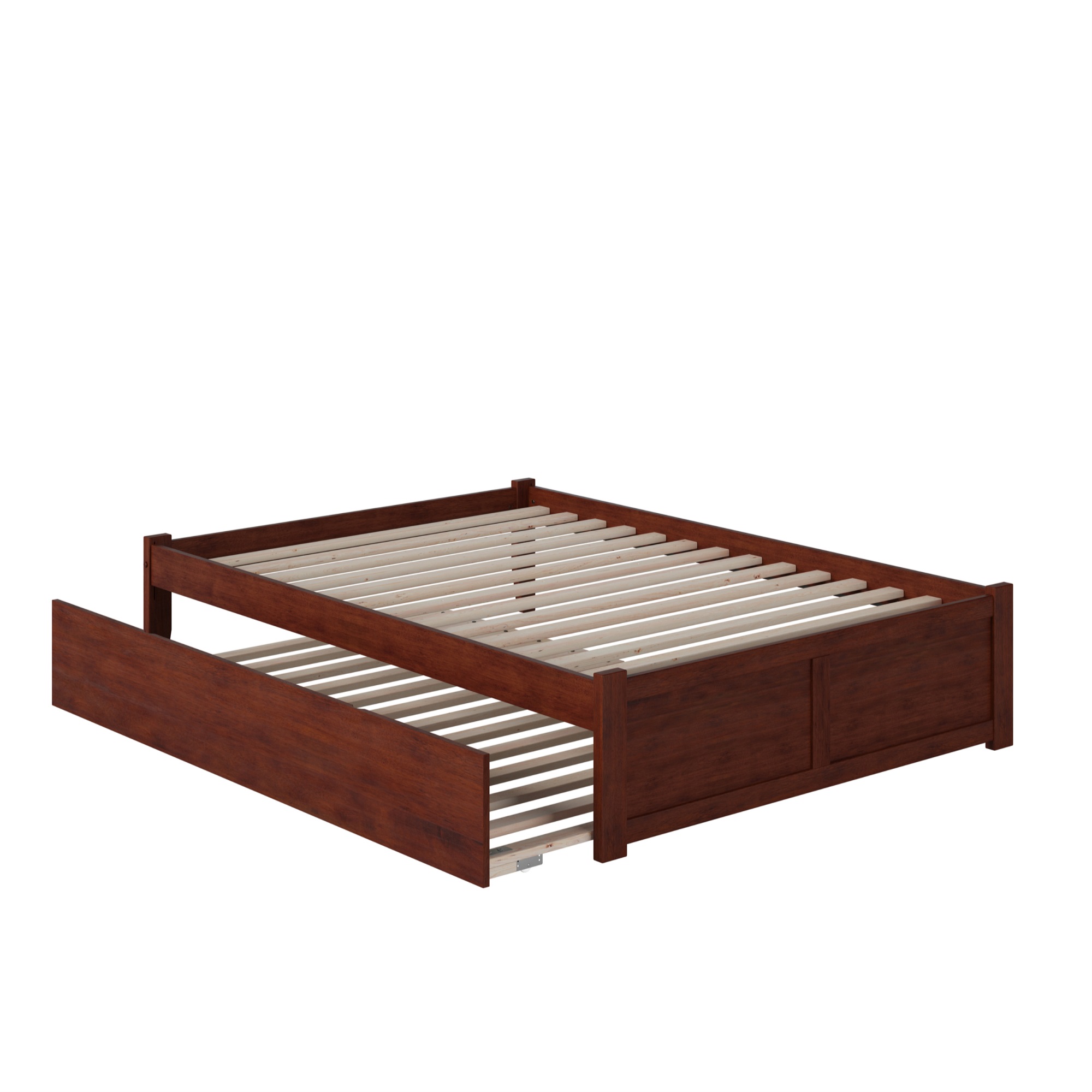 Atlantic Full Platform Bed, Flat Panel Foot Board & Full Size Urban Trundle Bed, Walnut