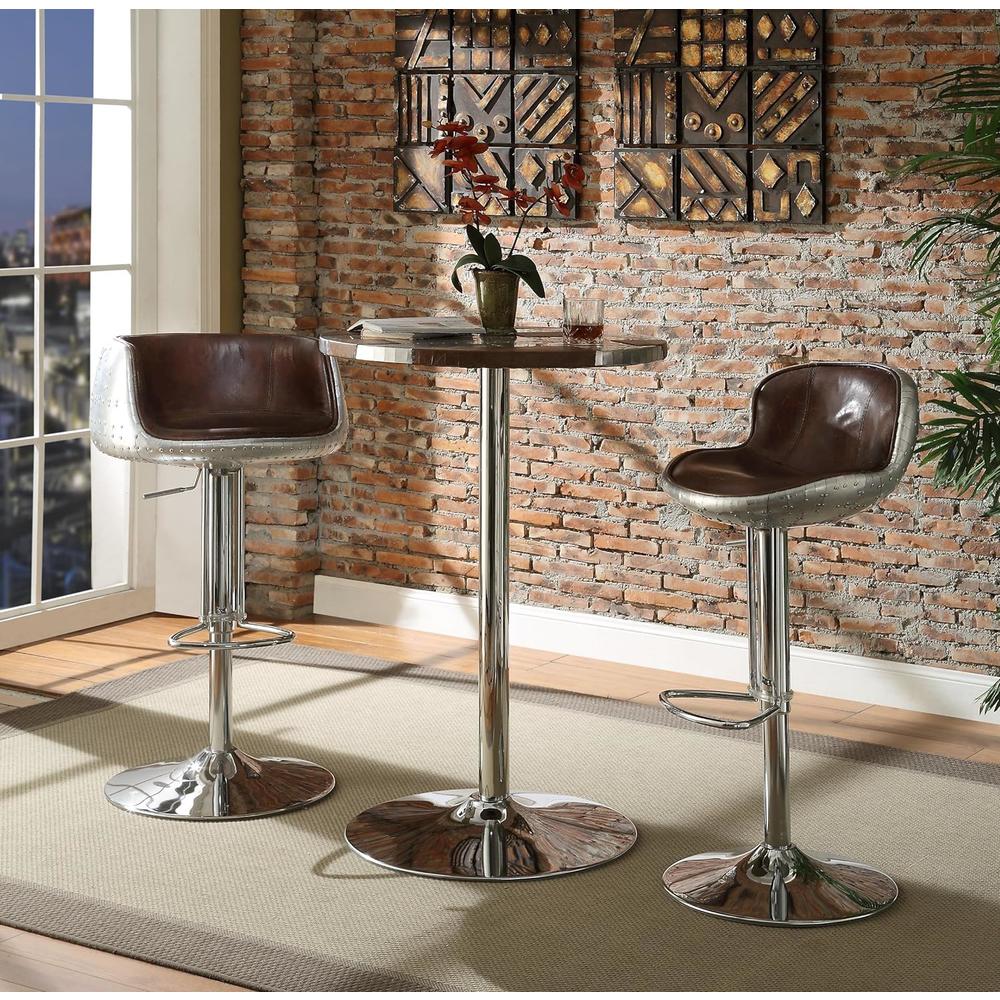 Acme Furniture Brancaster Collection 70425 28" Bar Table  in Retro Brown and Aluminum