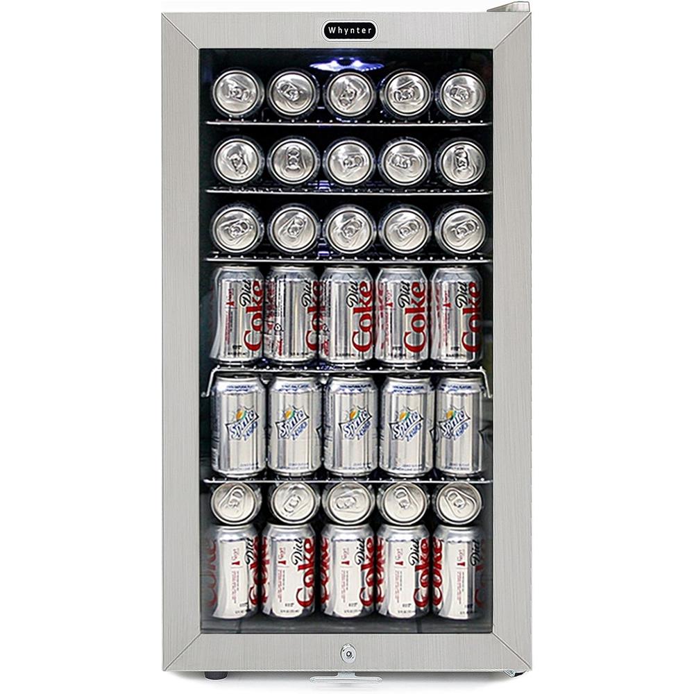 Whynter Beverage Refrigerator With Lock, 120 12oz Cans, Stainless Steel & White