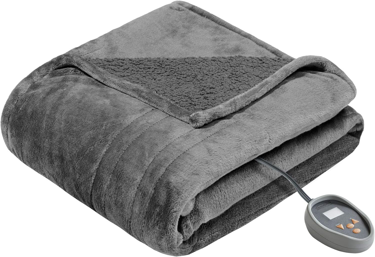 Beautyrest Electric Blanket with Two 20 Heat Level Setting Controllers, Queen: 84x90, Grey,BR54-0418