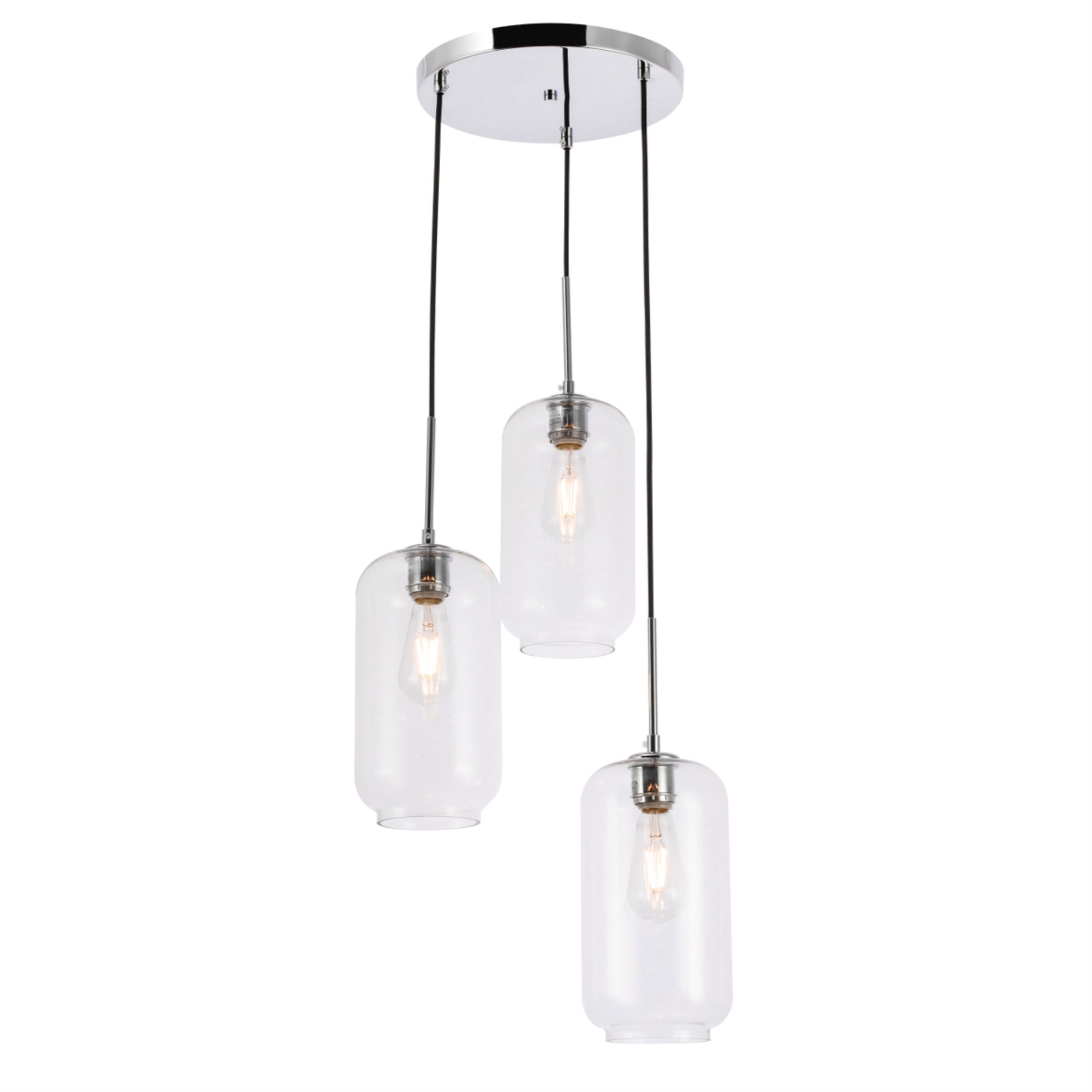 Living District Collier 3 light Chrome and Clear glass pendant