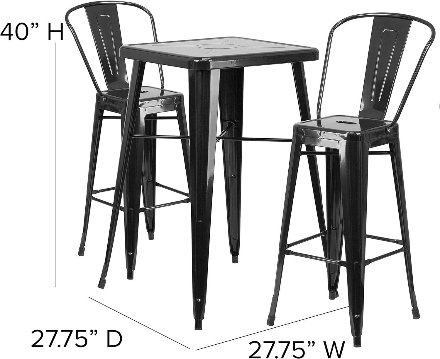 Flash Furniture Commercial Grade 23.75" Square Red Metal Indoor-Outdoor Bar Table Set with 2 Stools with Backs