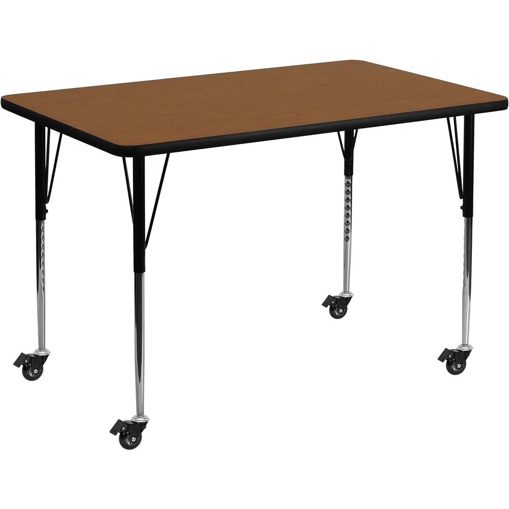Flash Furniture Mobile 36''W x 72''L Rectangular Oak HP Laminate Activity Table - Standard Height Adjustable Legs - XU-A3672-REC-OAK-H-A-CAS