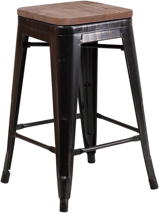 Flash Furniture 30" Backless Black Gold Barstool - CH-31320-30-BQ-WD-GG