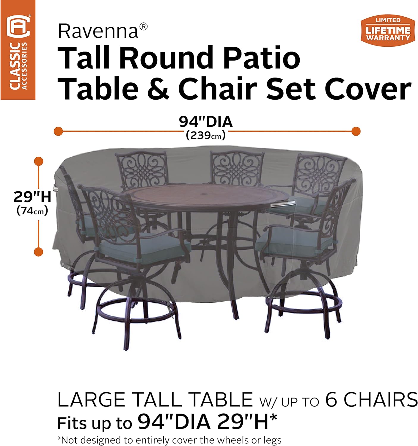 Classic Accessories Ravenna Tall Round Patio Table & Chair Set Cover - Premiu...