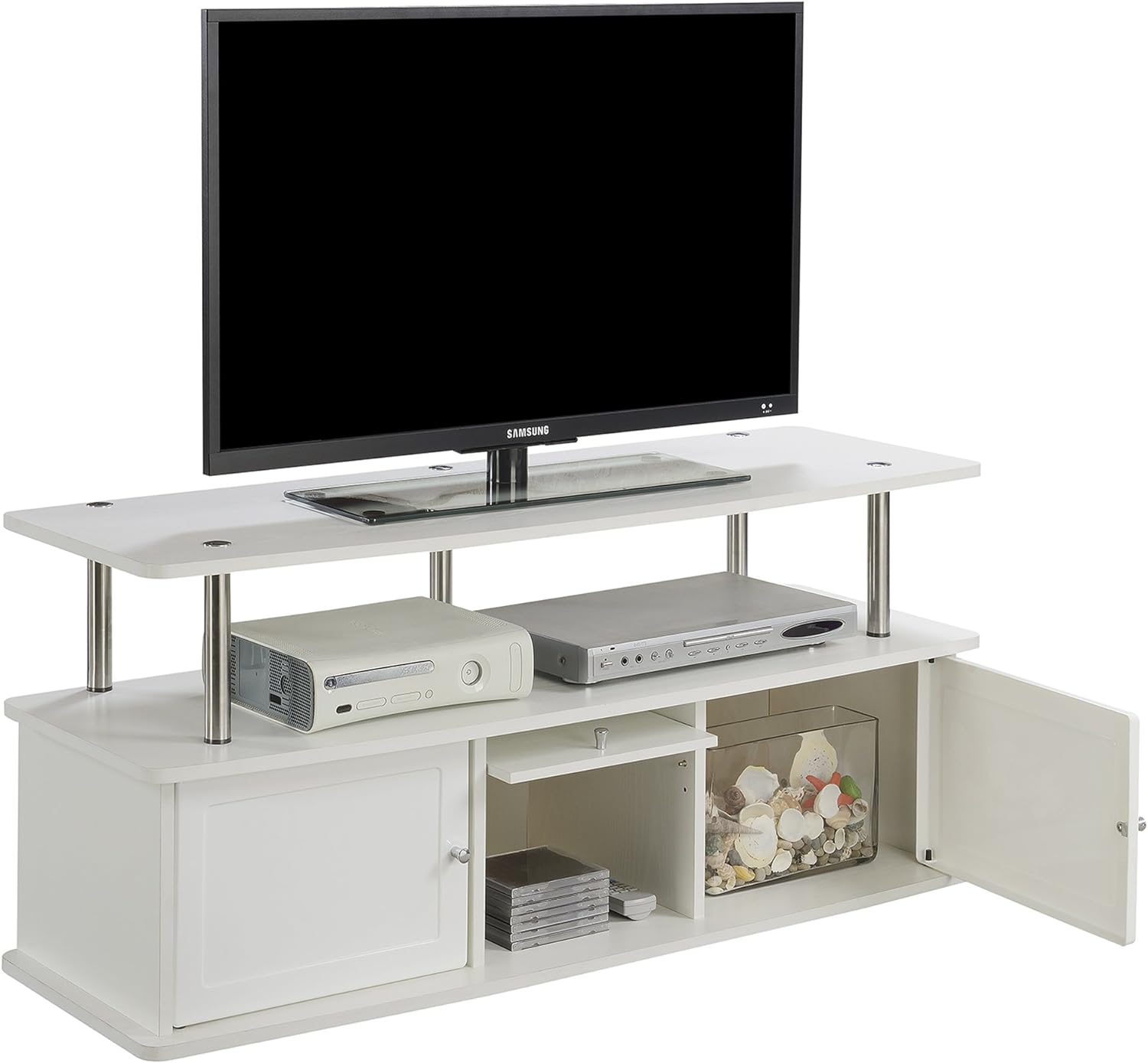 Convenience Concepts Designs2Go TV Stand with 3 Cabinets, White