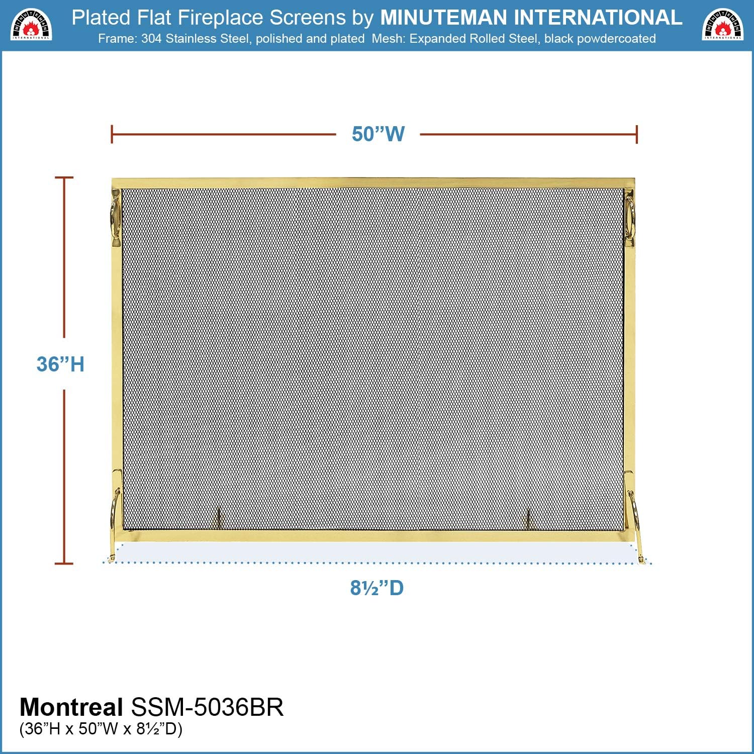 MinuteMan 50x36'' Montreal Polished Brass Fireplace Screen