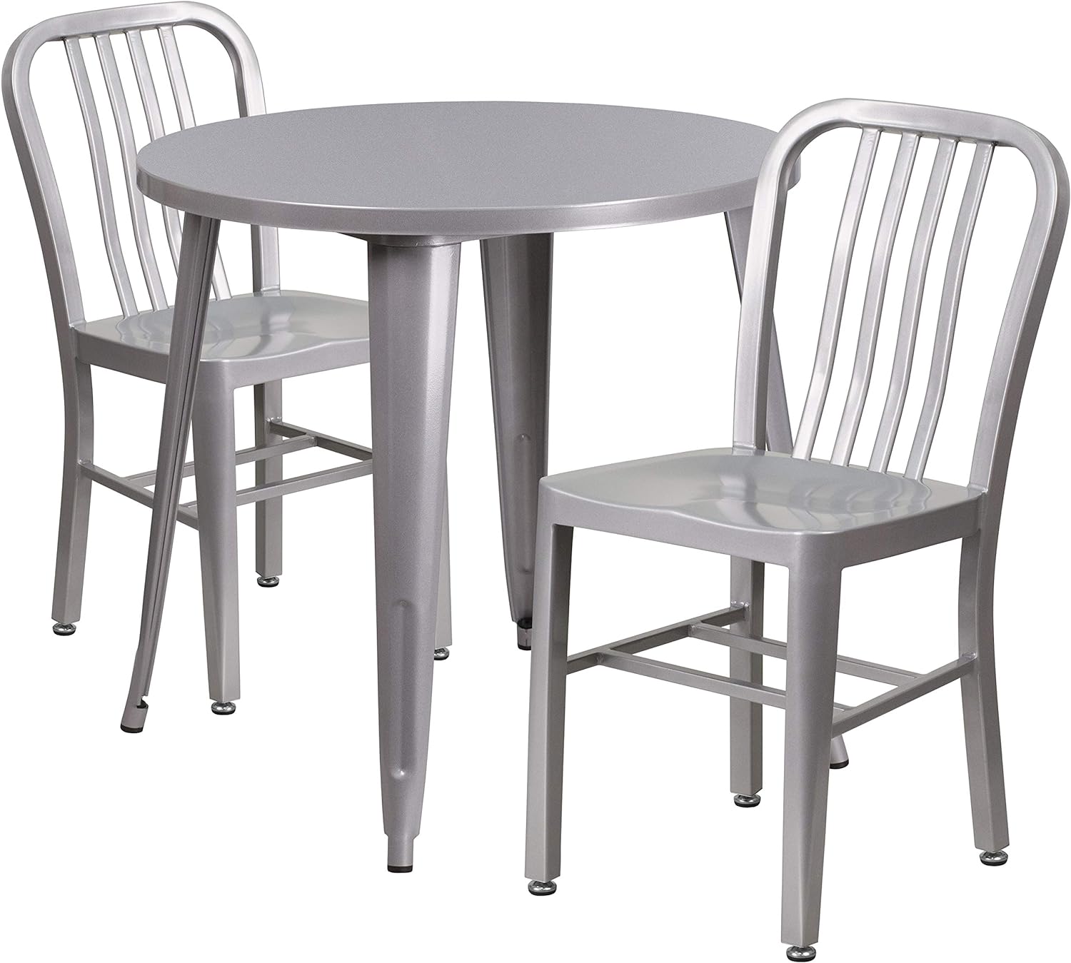 Flash Furniture 30'' Round Silver Metal Indoor-Outdoor Table Set with 2 Vertical Slat Back Chairs
