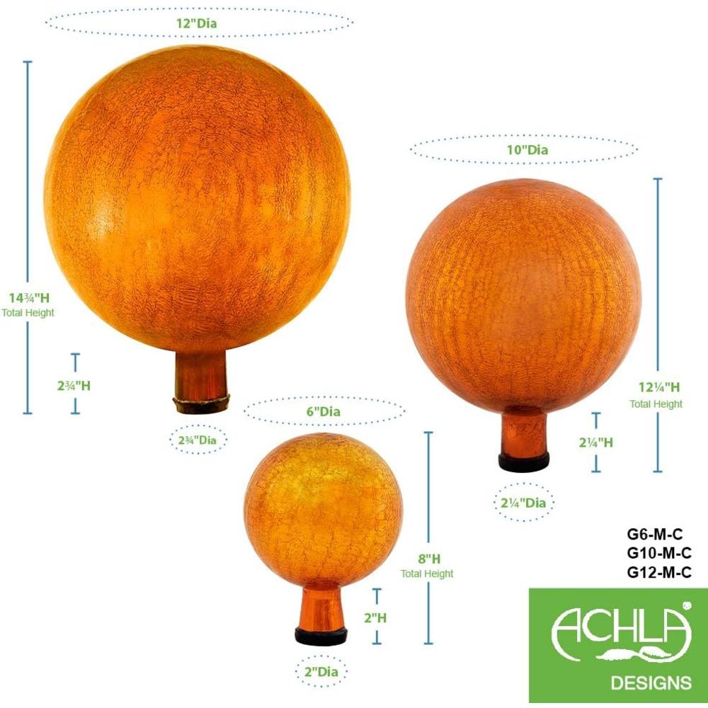 Achla Designs G10-M-C Gazing, Mandarin 10 inch Glass Garden Globe Ball Sphere, 10