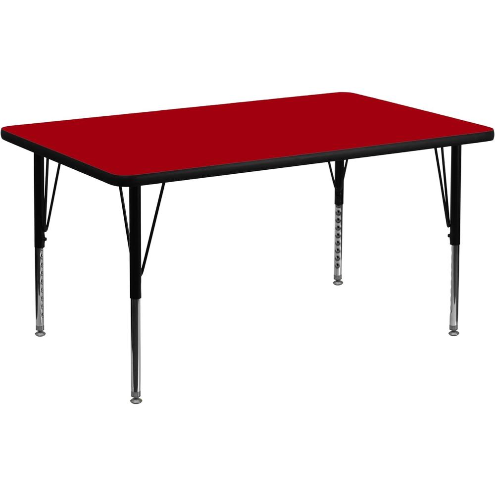 Flash Furniture 30''W x 48''L Rectangular Red Thermal Laminate Activity Table - Height Adjustable Short Legs - XU-A3048-REC-RED-T-P-GG