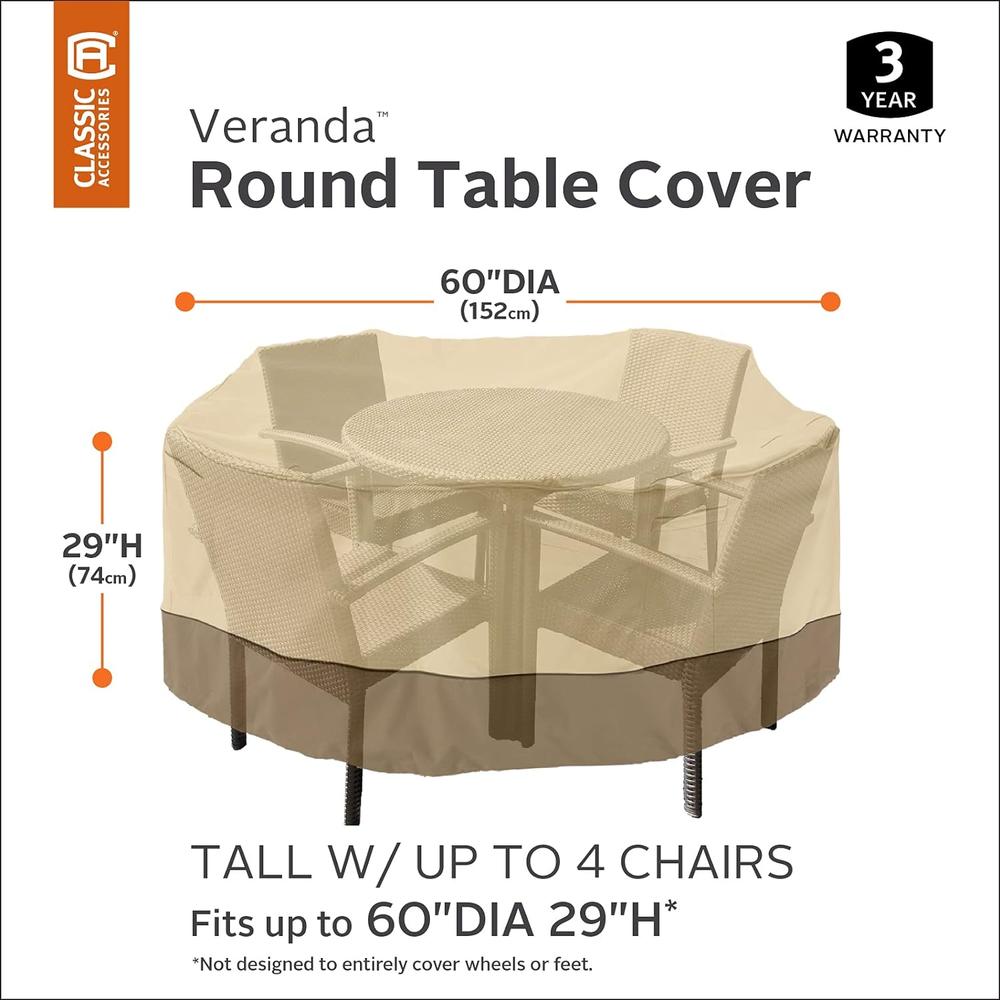 Classic Accessories 71922 Veranda Round Patio Table and Chair Set Cover, Tall