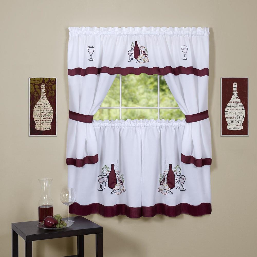Achim Importing Co. Cabernet Embellished Cottage Set 58x24 Tier Pair/ 58x36 Topper