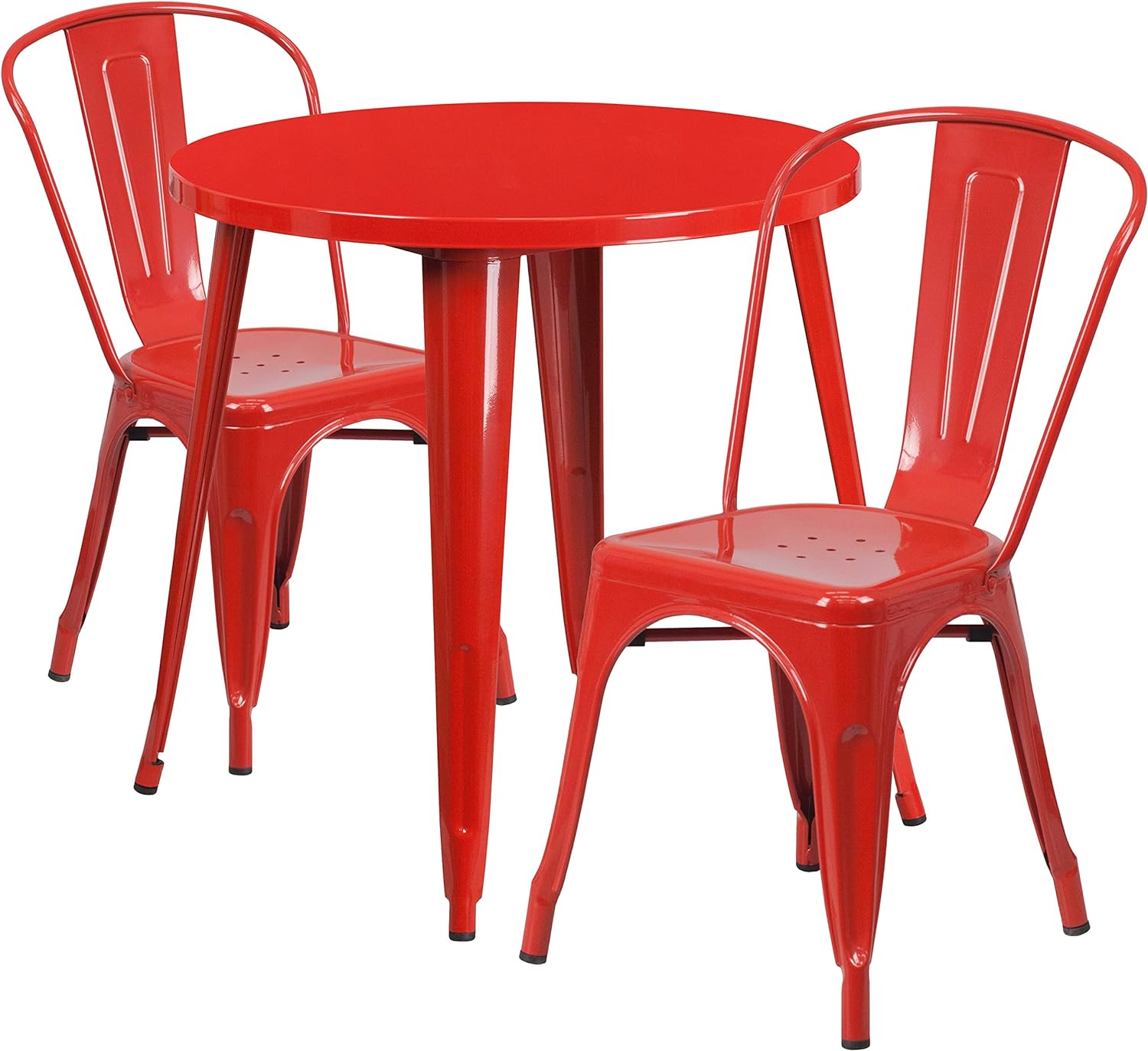 Flash Furniture 30'' Round Red Metal Indoor-Outdoor Table Set with 2 Cafe Chairs