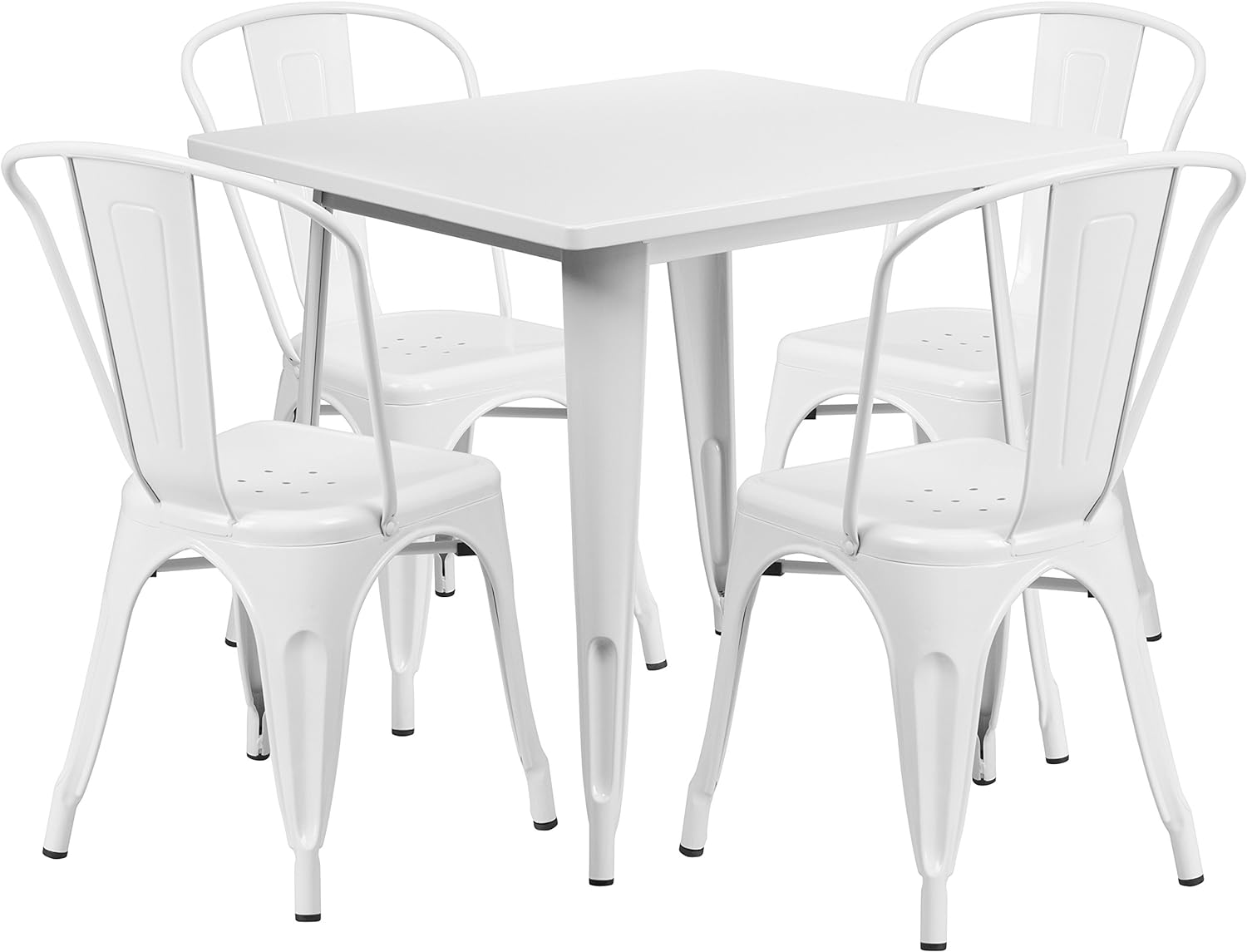 Flash Furniture 31.5'' Square White Metal Indoor-Outdoor Table Set with 4 Stack Chairs - ET-CT002-4-30-WH-GG