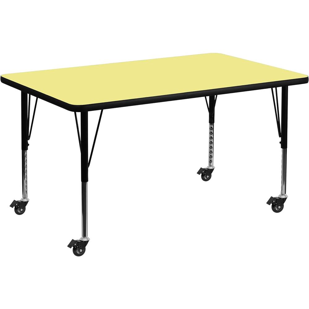 Flash Furniture Mobile 36''W x 72''L Rectangular Yellow Thermal Laminate Activity Table - Height Adjustable Short Legs - XU-A3672-REC-YEL-T-