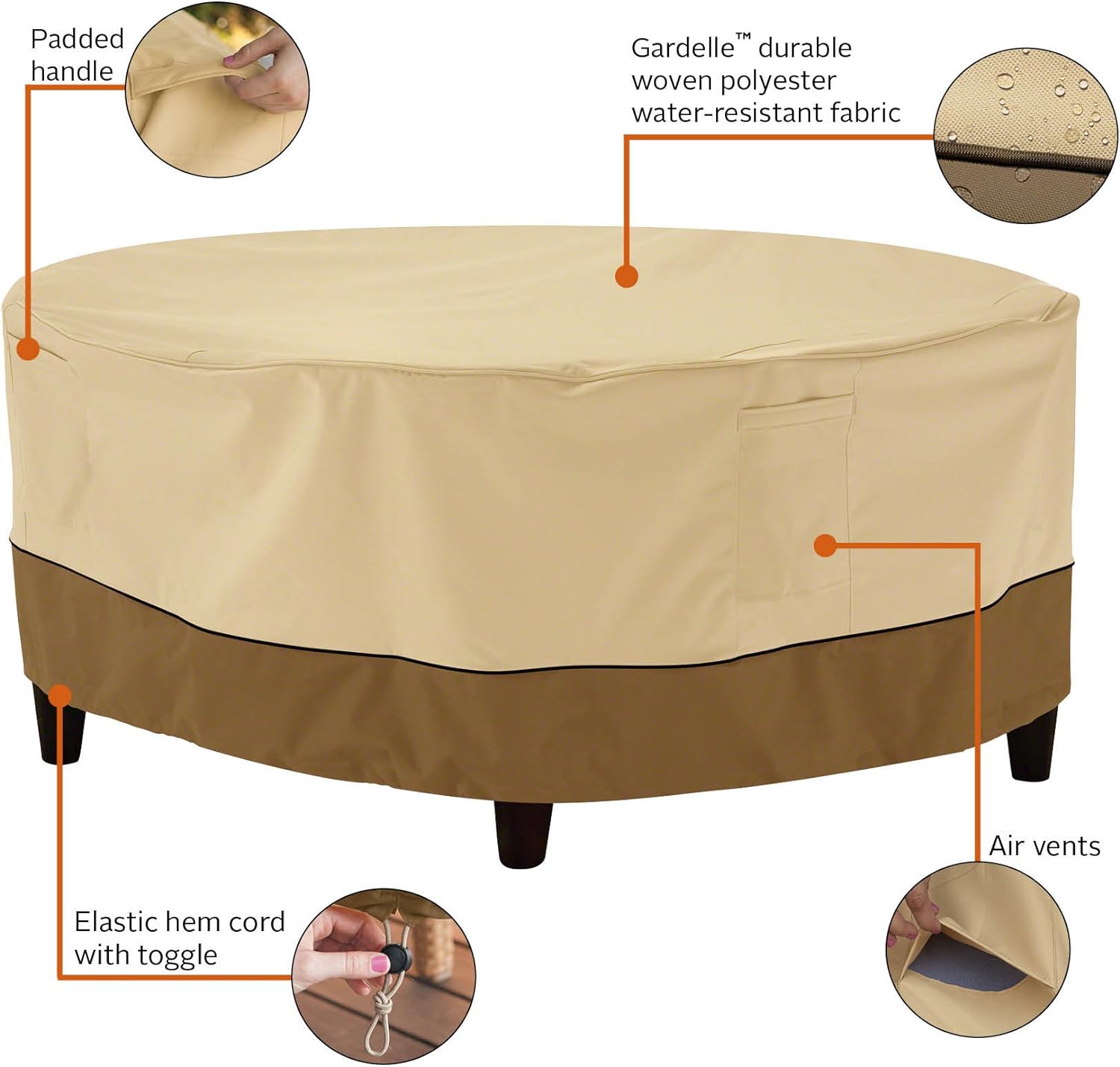 Classic Accessories Veranda Water-Resistant 30 Inch Round Patio Ottoman/Coffee Table Cover