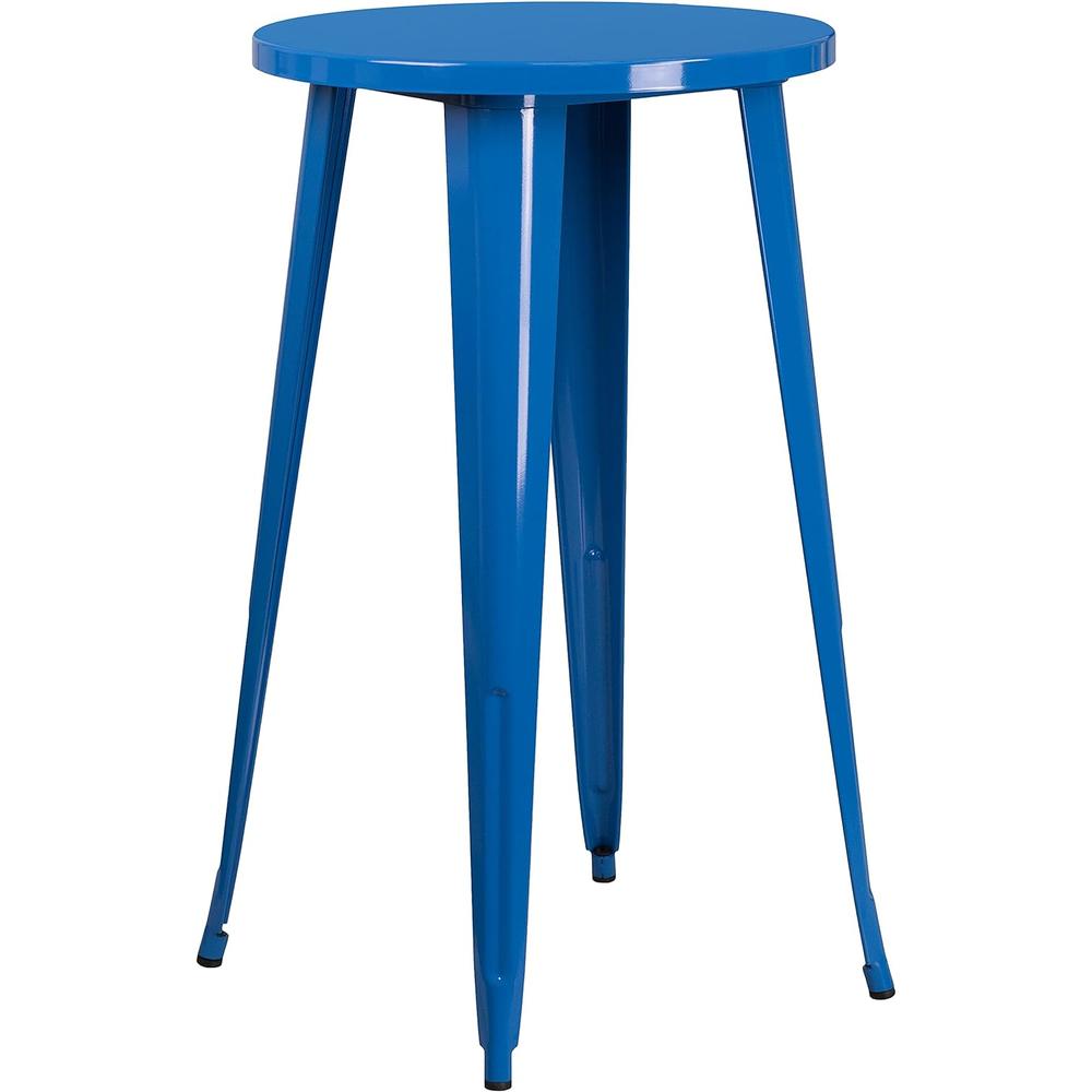 Flash Furniture 24'' Round Blue Metal Indoor-Outdoor Bar Table Set with 4 Vertical Slat Back Stools