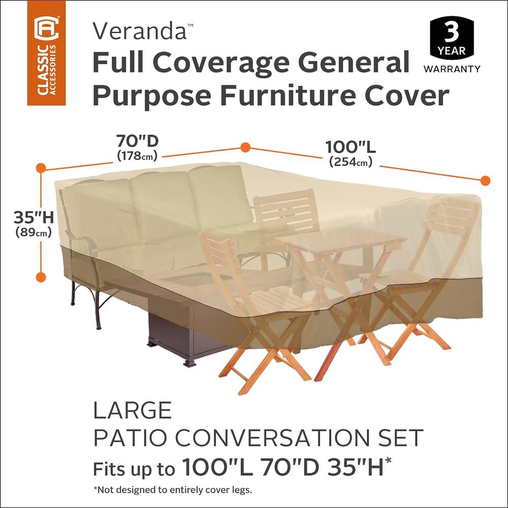 Classic Accessories Full Coverage Conversation Set/General Purpose Patio Furniture Cover, Large