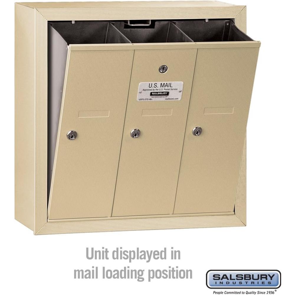 Salsbury Industries Vertical Mailbox (Includes Master Commercial Lock) - 3 Doors - Sandstone - Surface Mounted - Private Access