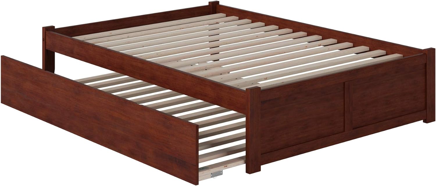 Atlantic Full Platform Bed, Flat Panel Foot Board & Full Size Urban Trundle Bed, Walnut