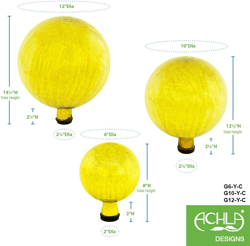 Achla Designs G12-Y-C Gazing, Lemon Drop 12 inch Glass Garden Globe Ball Sphere, 12