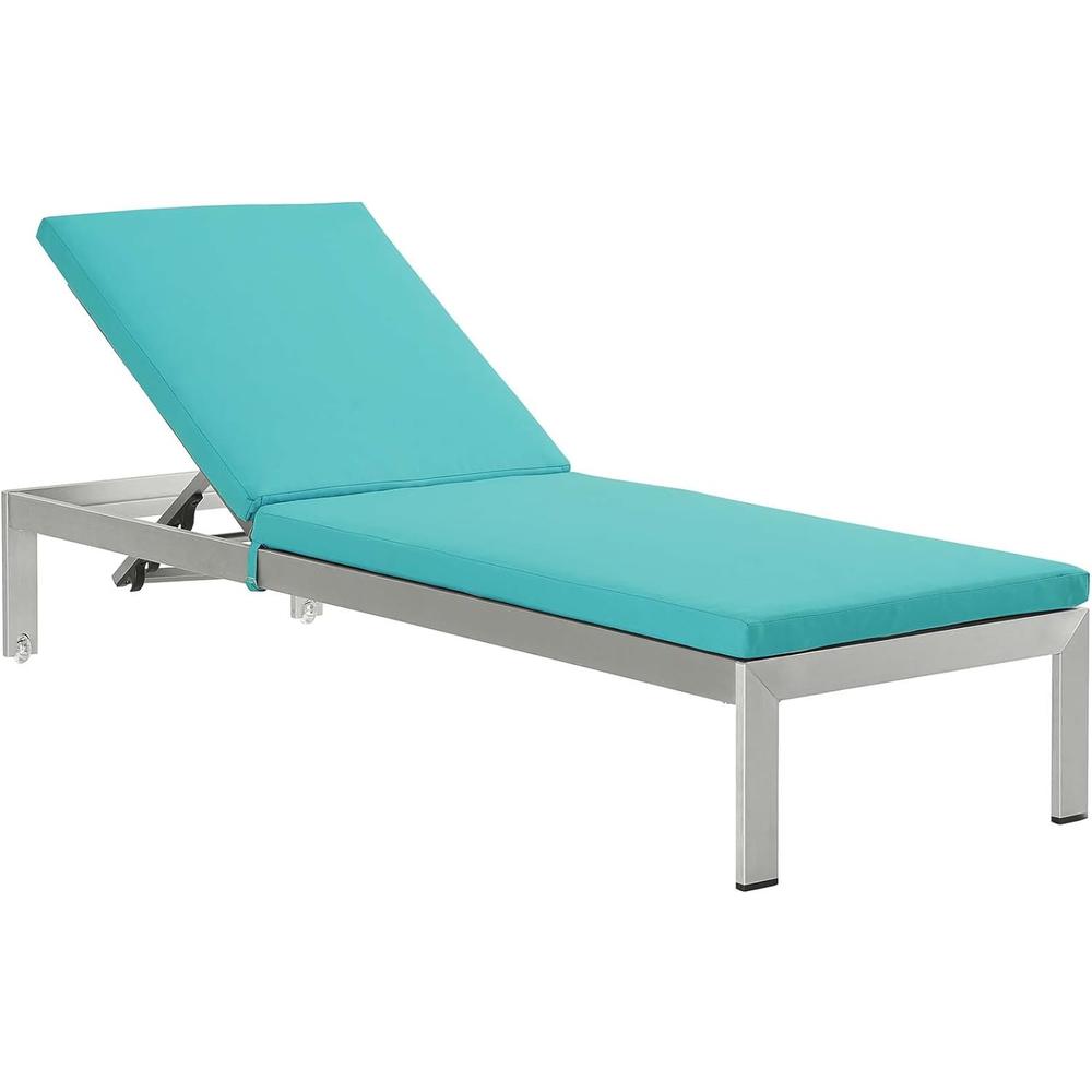 Modway Shore Chaise With Cushions Outdoor Patio Aluminum 6-Piece Set, Silver Turquoise