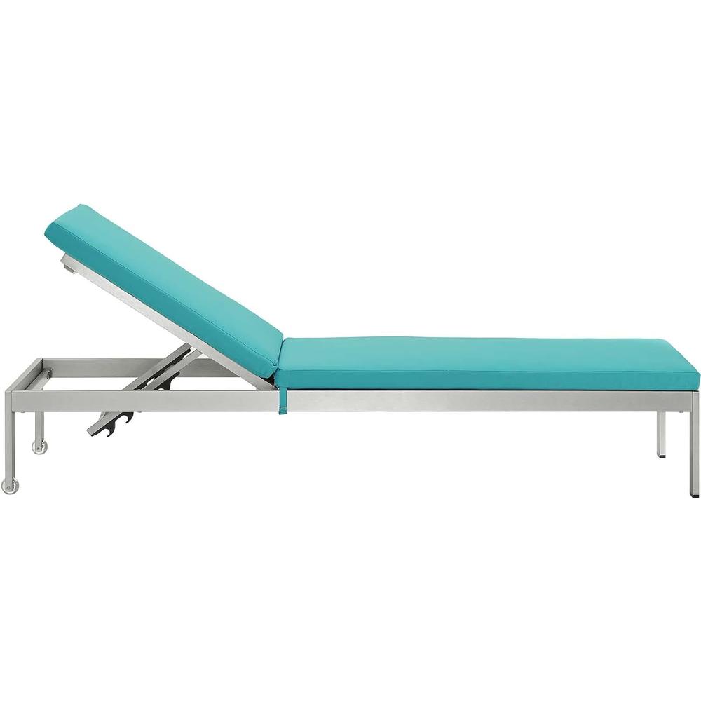 Modway Shore Chaise With Cushions Outdoor Patio Aluminum 6-Piece Set, Silver Turquoise