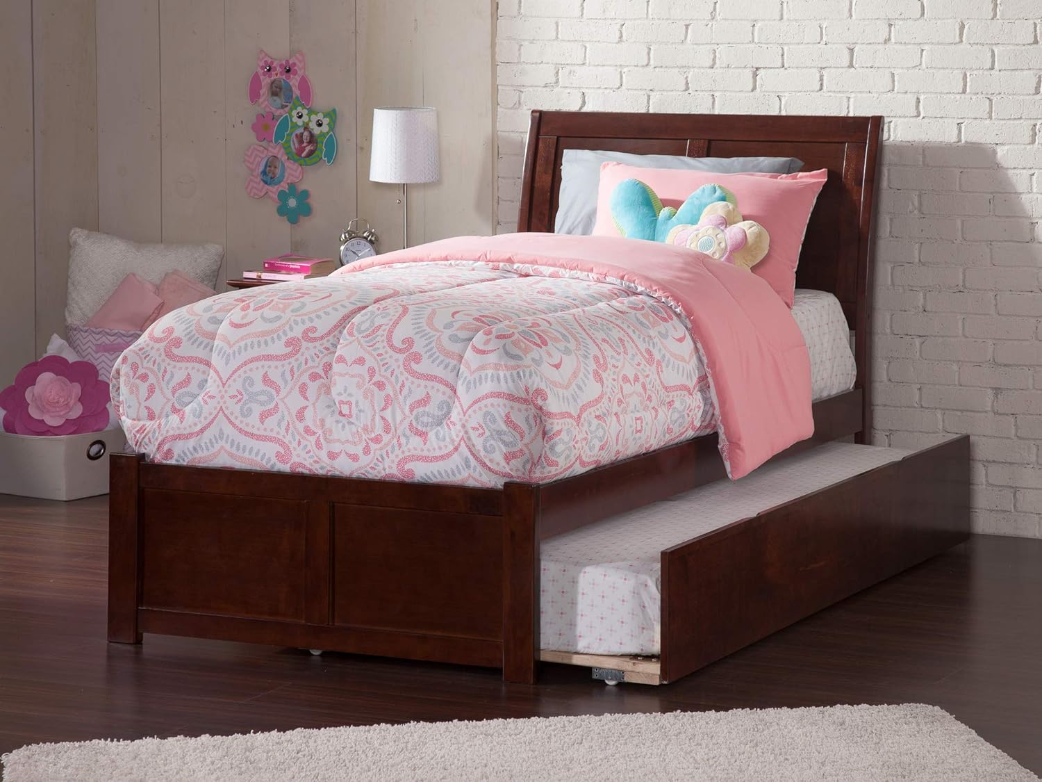 Atlantic Portland Twin Extra Long Bed With Footboard and Twin Extra Long Trundle, Walnut