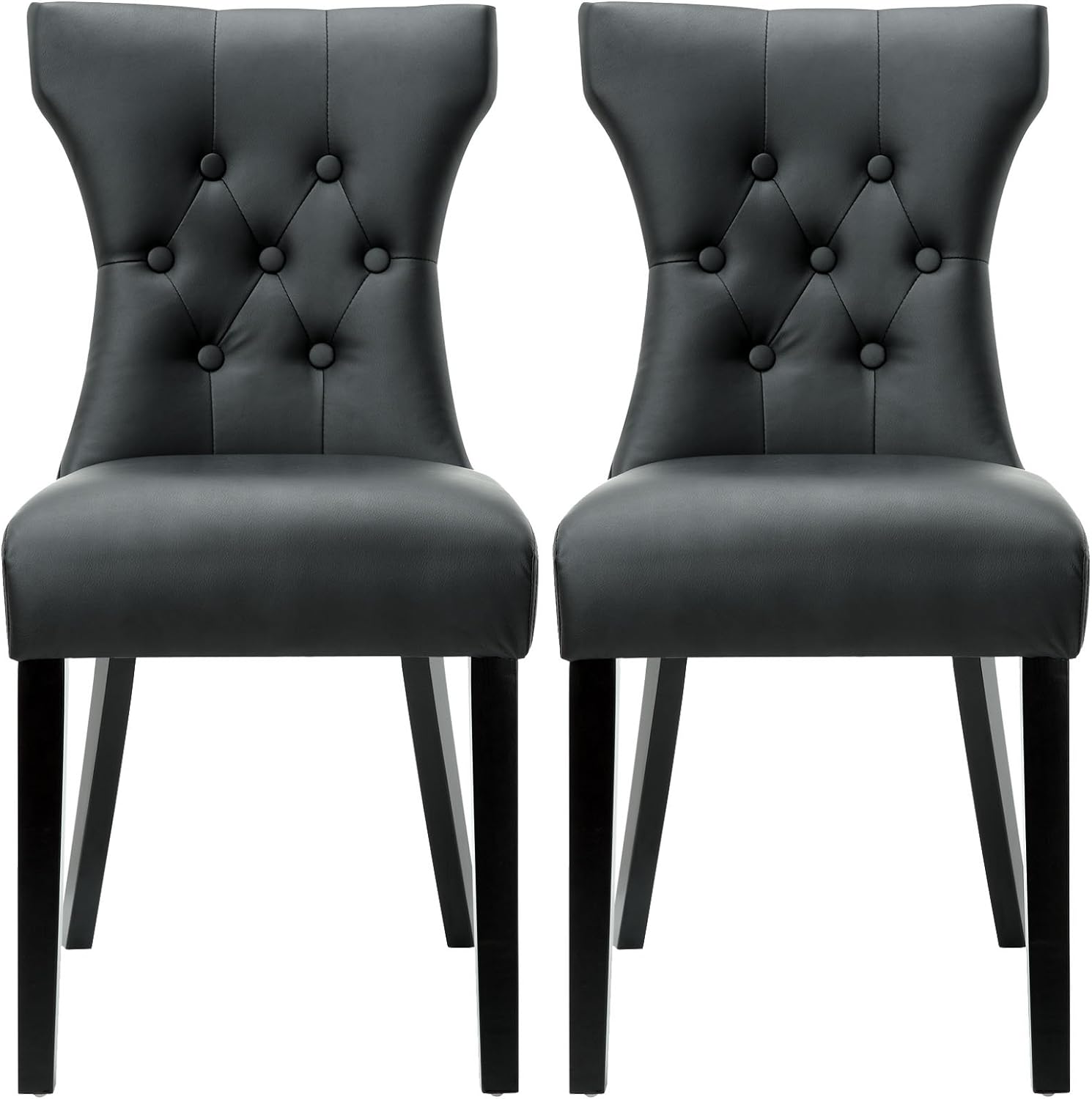 Modway Silhouette Modern Tufted Faux Leather Upholstered Parsons Two Dining Chairs in Black