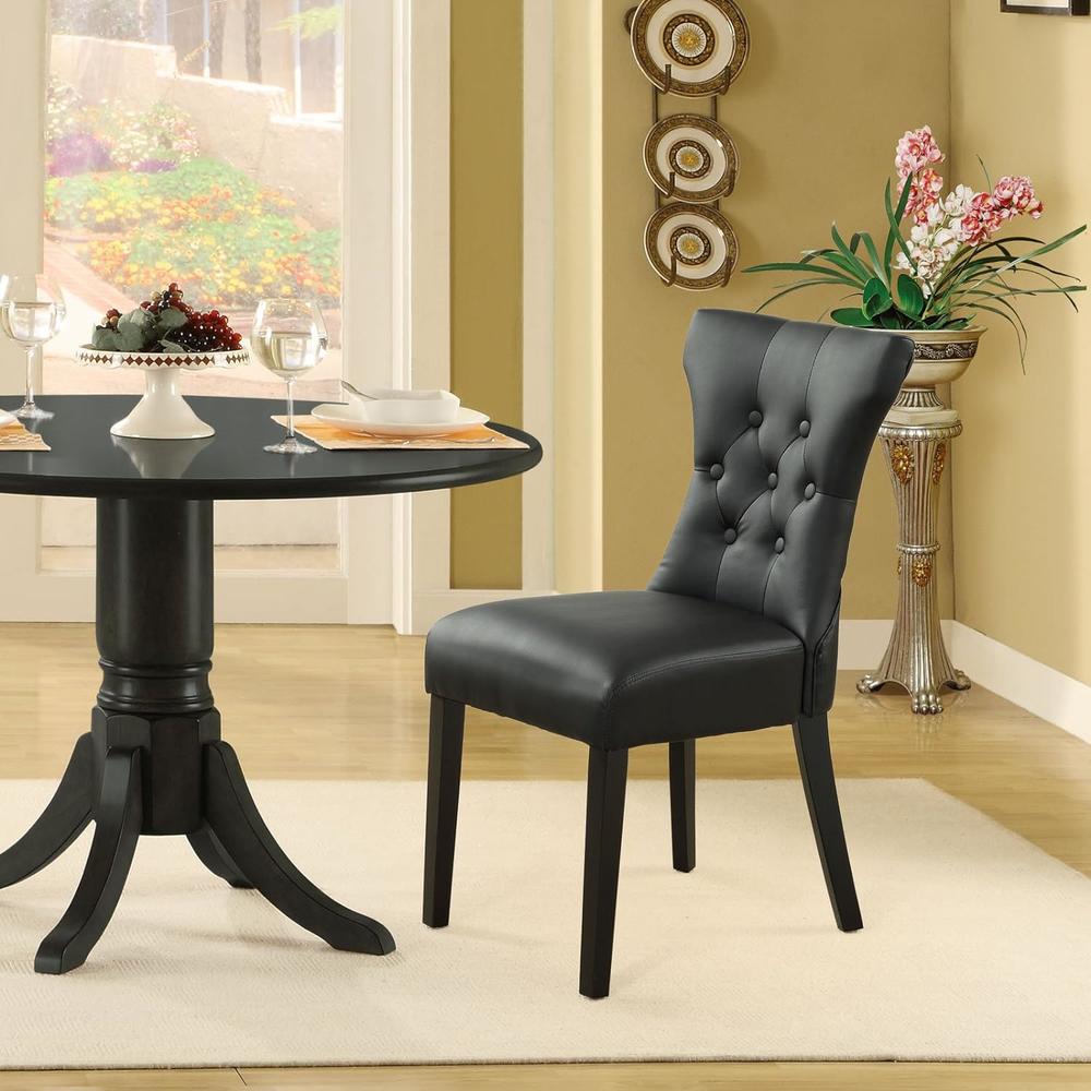 Modway Silhouette Modern Tufted Faux Leather Upholstered Parsons Two Dining Chairs in Black