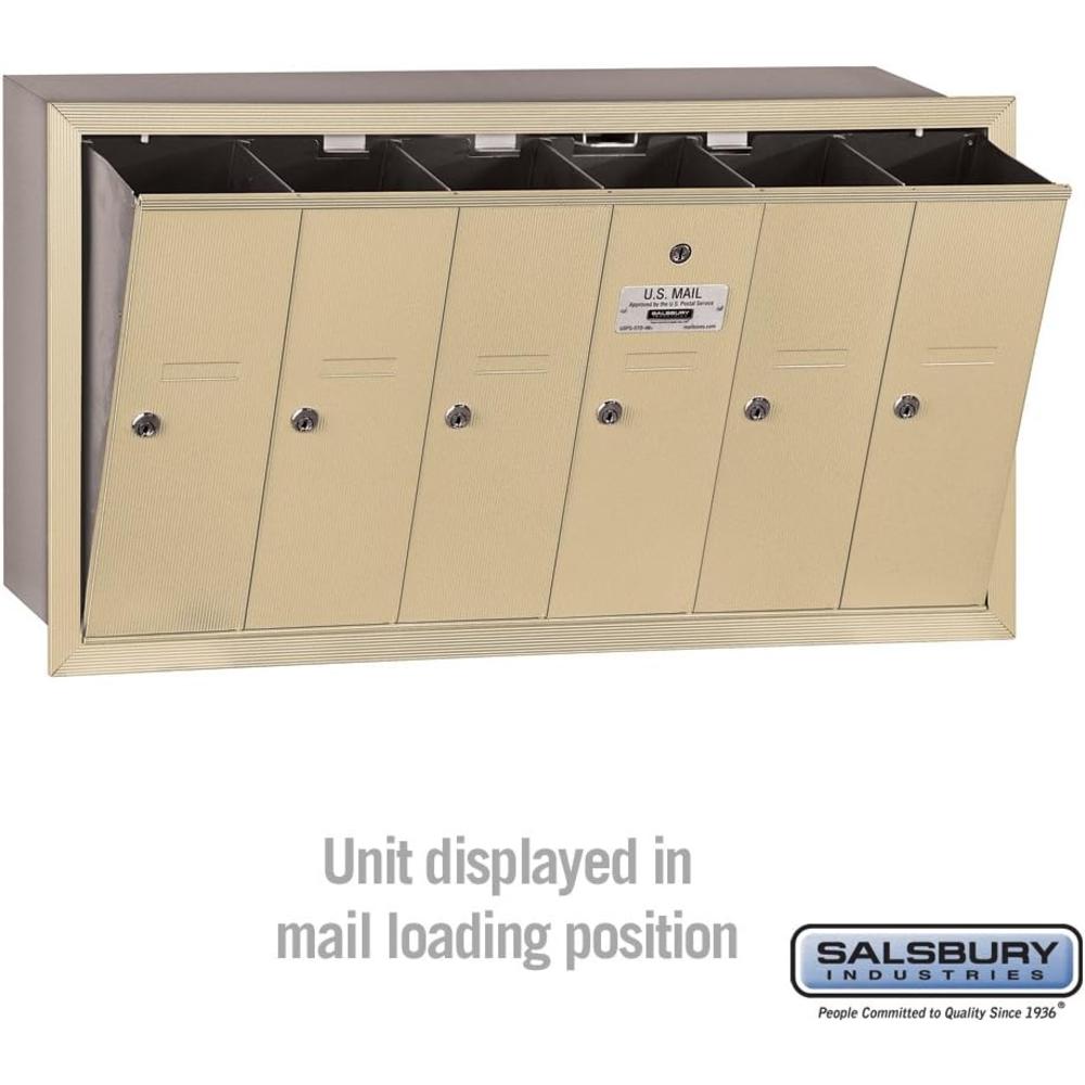 Salsbury Industries 3506SRU Recessed Mounted Vertical Mailbox for use with USPS Lock, 6 Doors, Sandstone