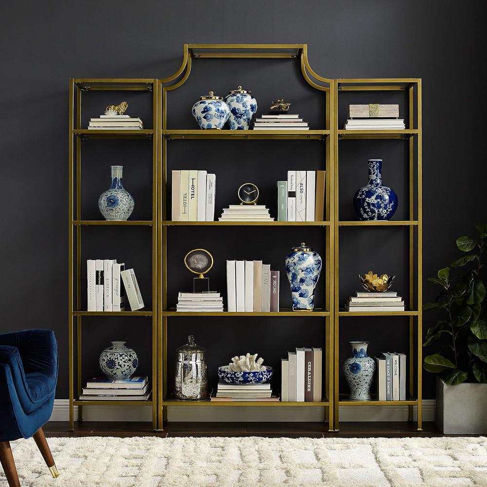 Crosley Furniture Aimee 3-Piece Etagere Bookcase Set - Gold and Glass