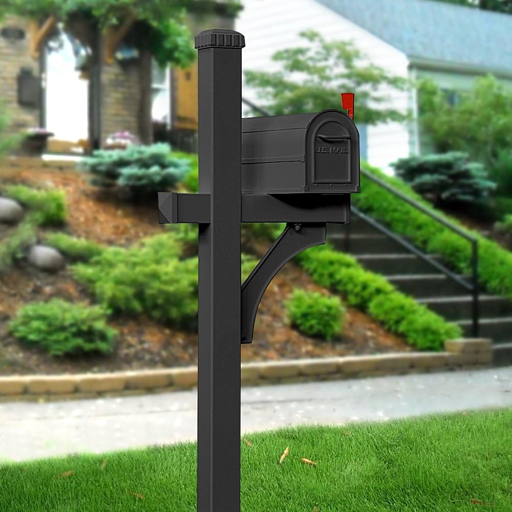 Salsbury Industries 4870BLK Deluxe 1 Sided in Ground Mounted Mailbox Post, Black