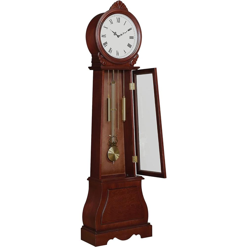 Coaster Home Furnishings Grandfather Clock with Chime Brown Red
