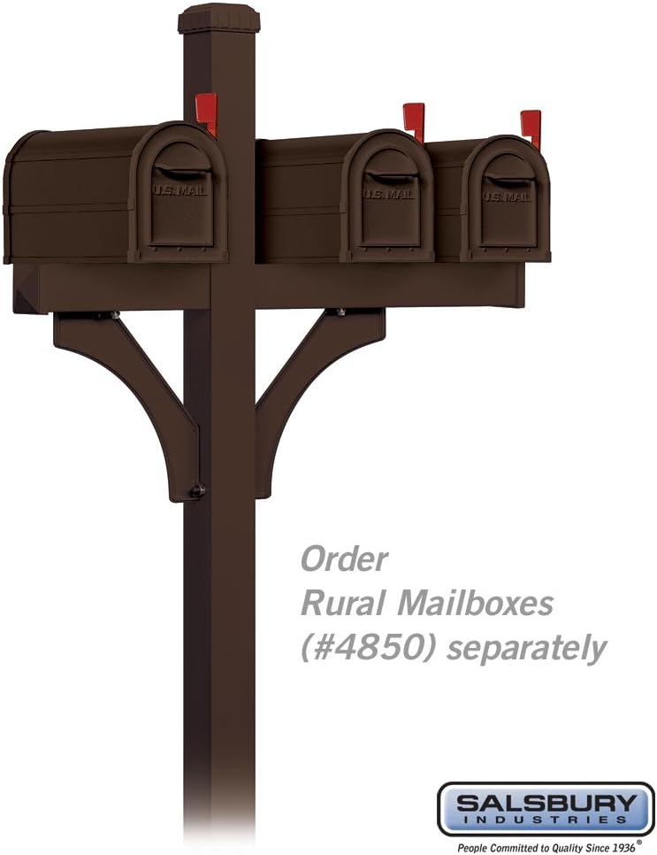 Salsbury Industries Deluxe Mailbox Post - 2 Sided for (3) Mailboxes - In-Ground Mounted - Brass per EA
