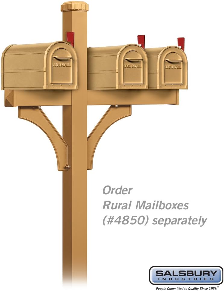 Salsbury Industries Deluxe Mailbox Post - 2 Sided for (3) Mailboxes - In-Ground Mounted - Brass per EA