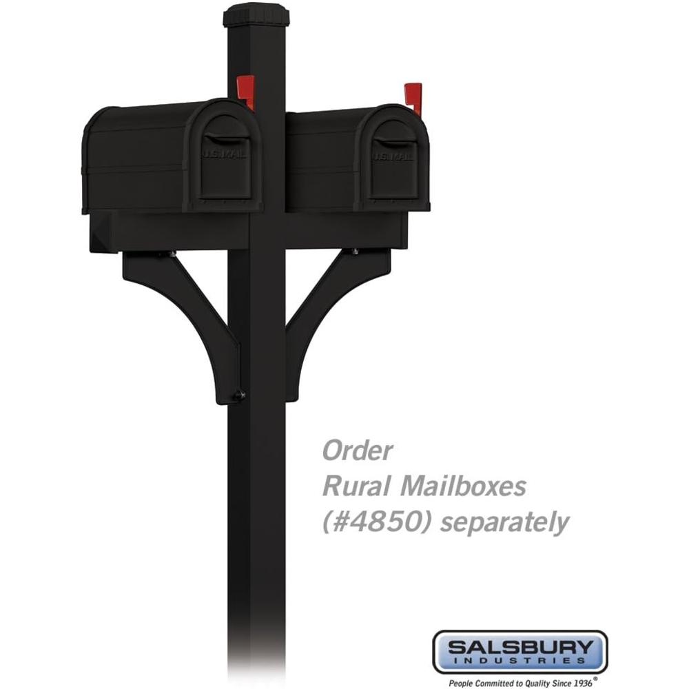 Salsbury Industries Deluxe Mailbox Post - 2 Sided for (2) Mailboxes - In-Ground Mounted - Black