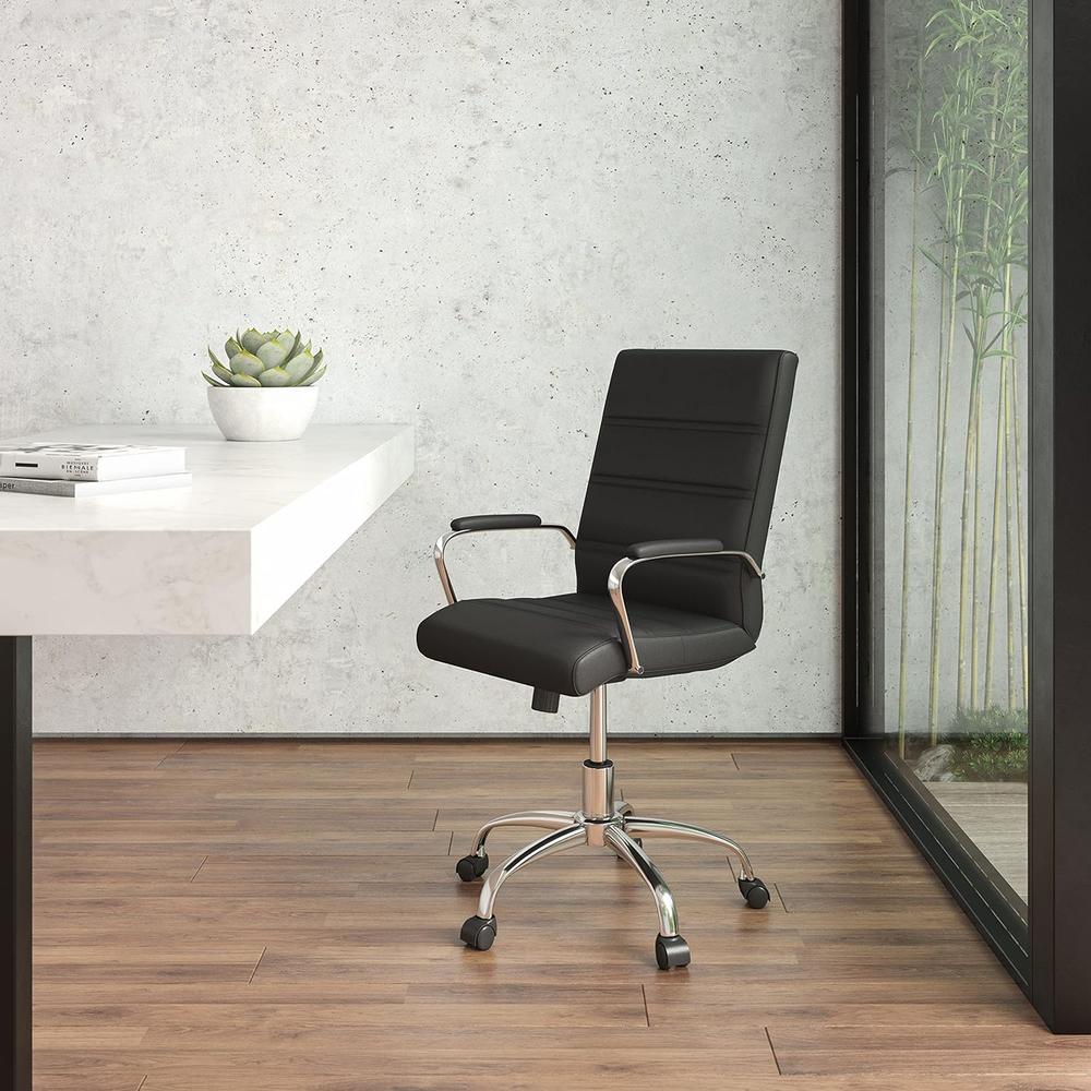 Flash Furniture MID-BACK BLACK LEATHER CONFERENCE ROOM SWIVEL CHAIR WITH CHROME ARMS