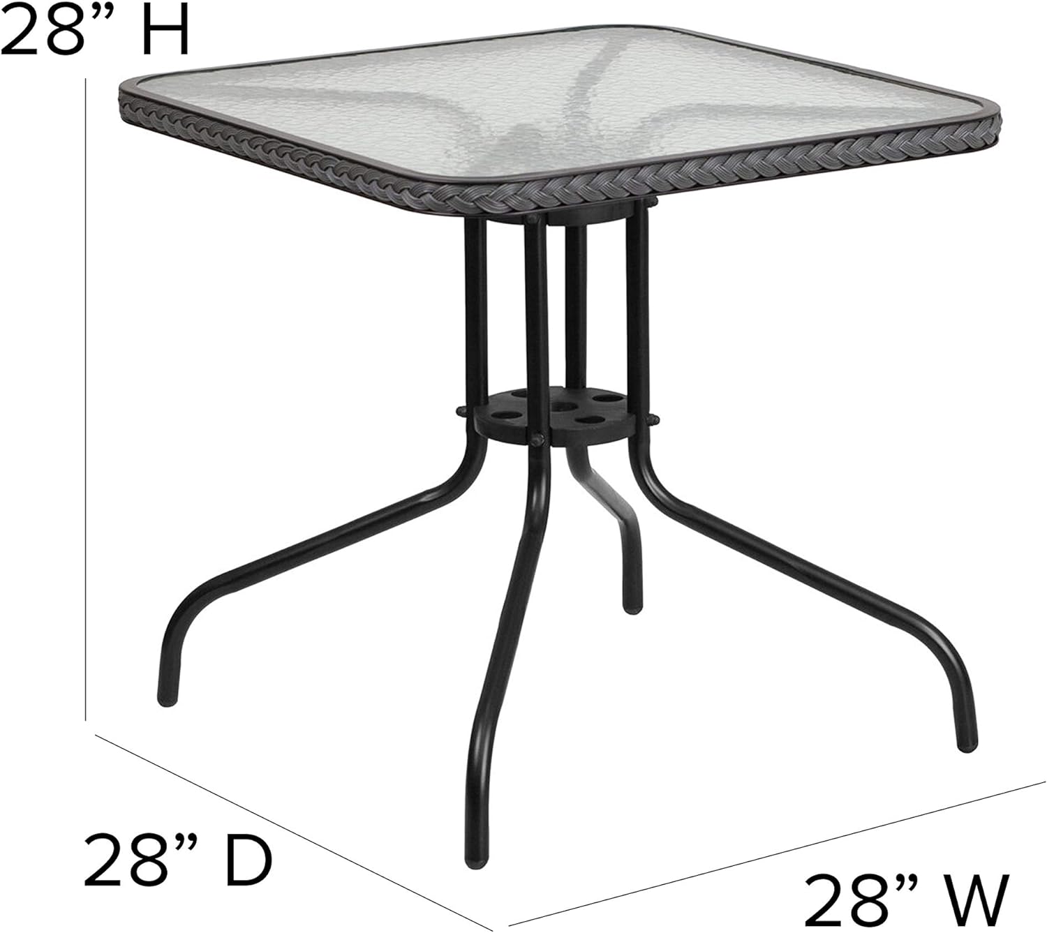 Flash Furniture 28'' Square Glass Metal Table with Gray Rattan Edging and 2 Gray Rattan Stack Chairs