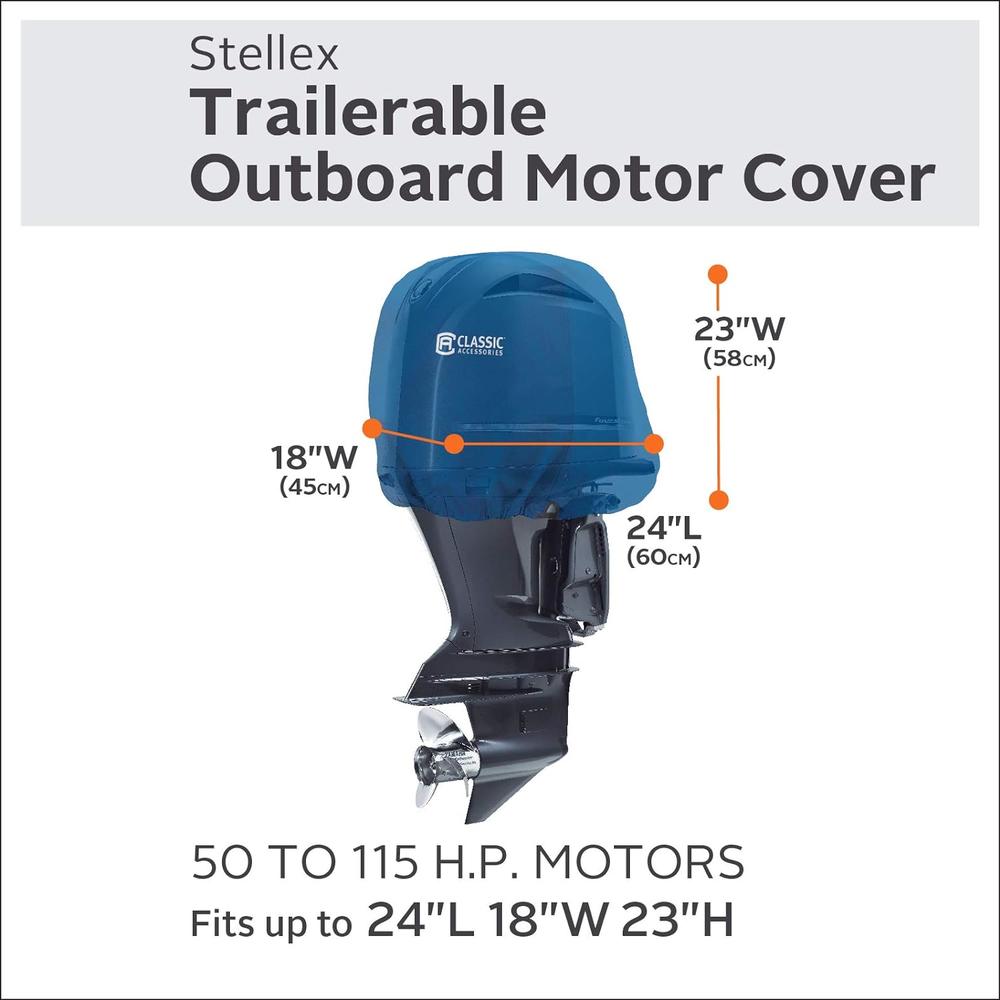 Classic Accessories Stellex Trailerable Outboard Boat Motor Cover- 115-225 HP