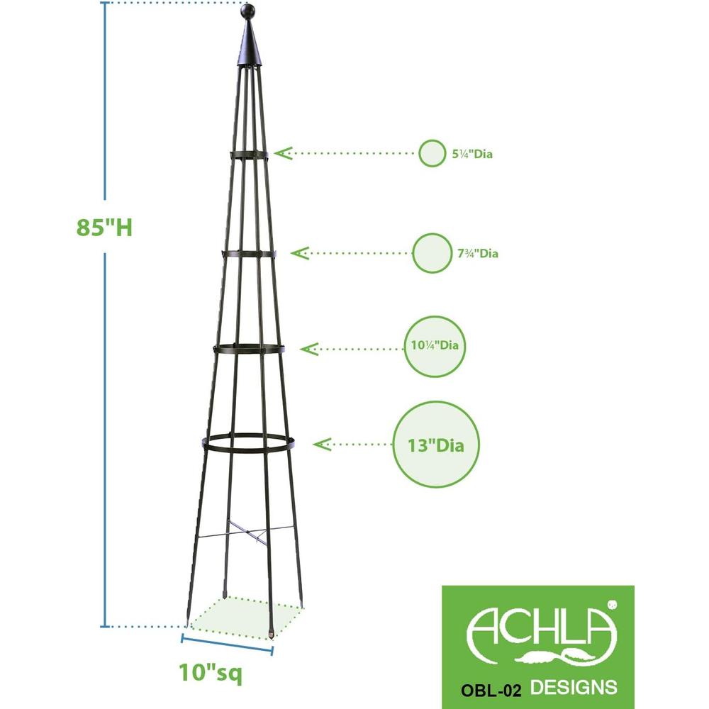 Achla Designs OBL-02, 85-in Wrought Iron Garden Obelisk Trellis, H, Graphite