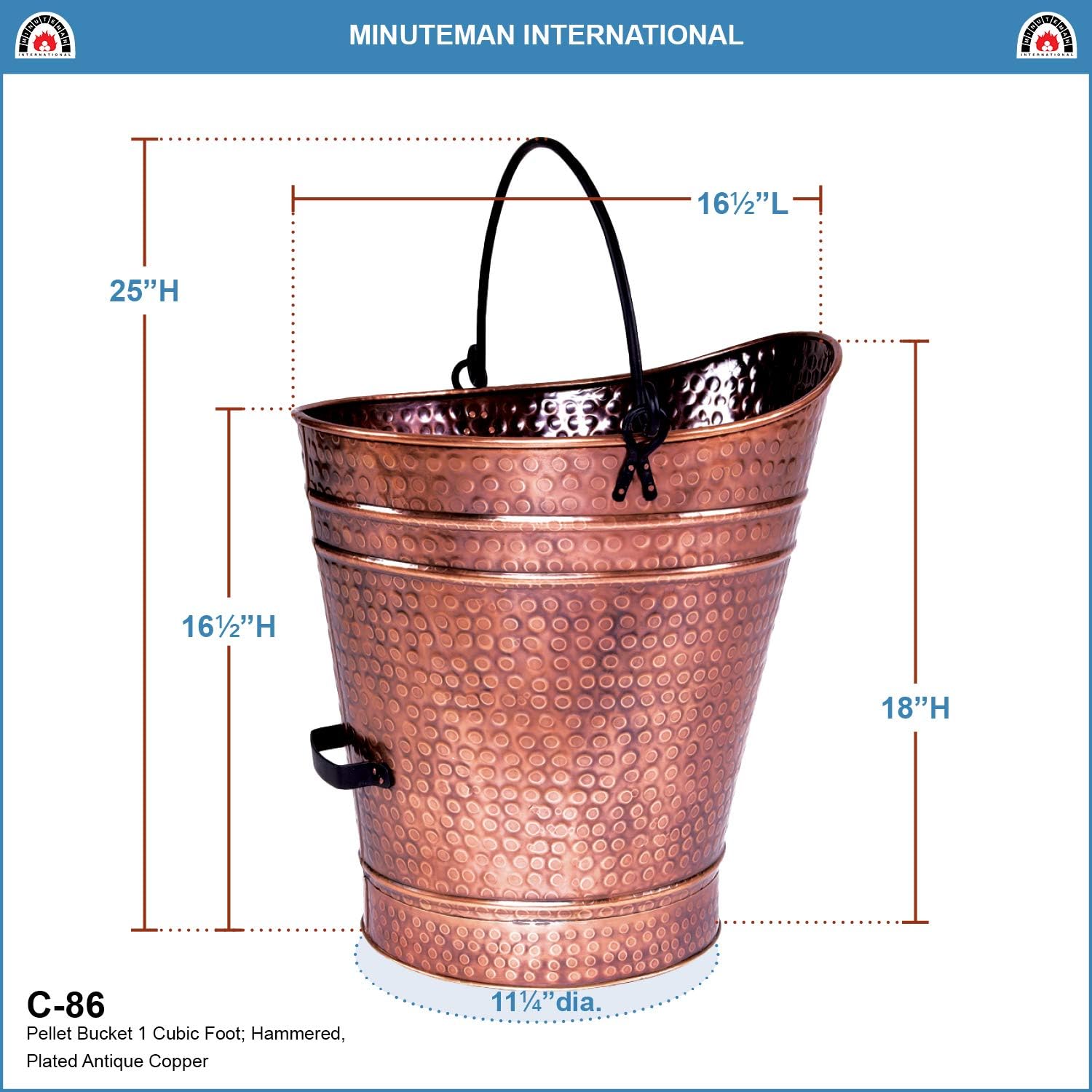 Minuteman International Copper Coal Hod, Small Pail Pellet Bucket