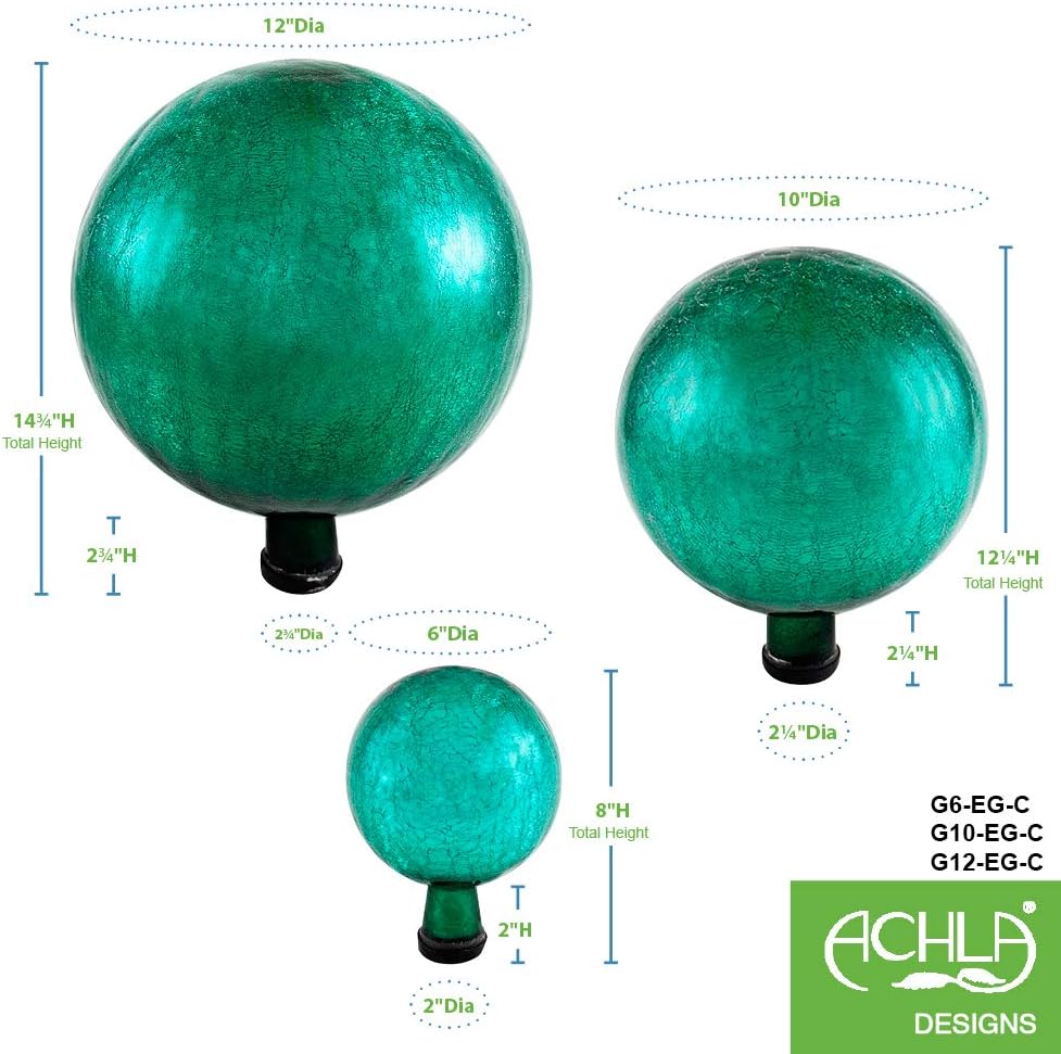 Achla Designs G12-EG-C Gazing, Emerald Green 12 inch Glass Garden Globe Ball Sphere, 12