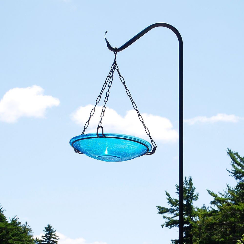 Achla Designs Crackle Glass Hanging Birdbath, 14-in bowl, Teal
